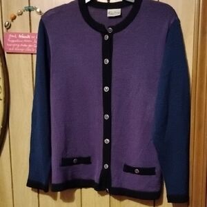 Quince Purple and Blue Wool Blend Button Down Cardigan